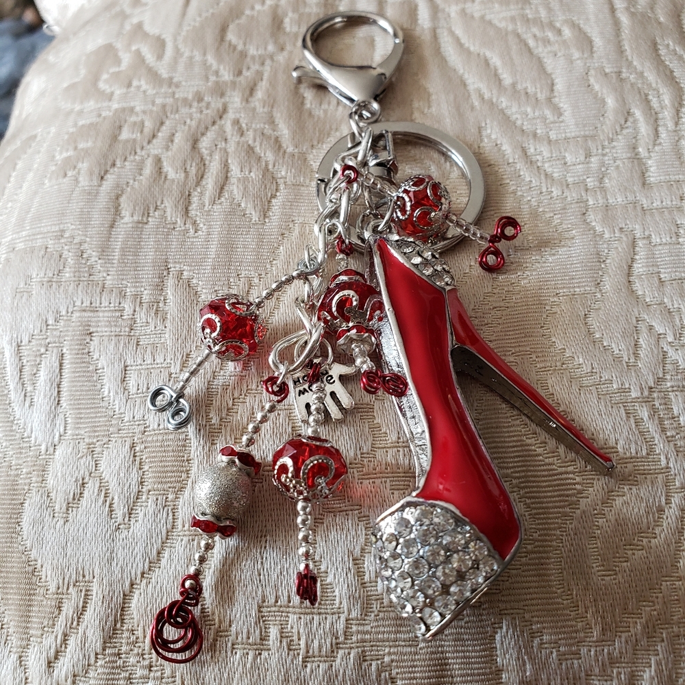 Red Shoe & Rhinestone Purse/Keychain, Handmade New One Of A Kind - Picture 2 of 5